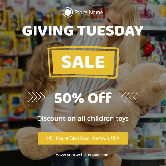 Bright Giving Tuesday Sale on Children's Toys with Discount Ad Template