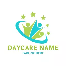 Bright Green and Blue Kids Playing Together Daycare Logo Template