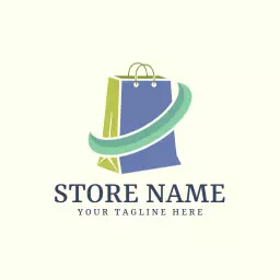 Bright Green and Blue Paper Bag Design for Retail Logo Template