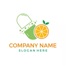 Bright Green and Orange Vitamin Capsule with Fruit Logo Template