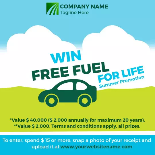 Bright Green Car Promotion for Free Fuel Contest Ad Template