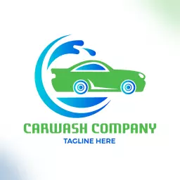Bright Green Car with Water Splash Illustrating Car Wash Logo Template