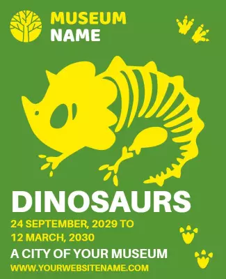 Bright Green Cartoon Dinosaur Exhibit Poster Template