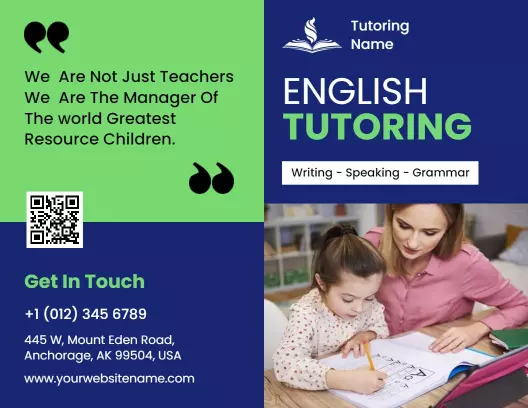 Bright Green English Tutoring Services Writing and Speaking Brochure Template