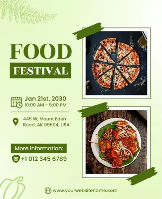 Bright Green Food Festival with Delicious Pizza and Dishes Poster Template