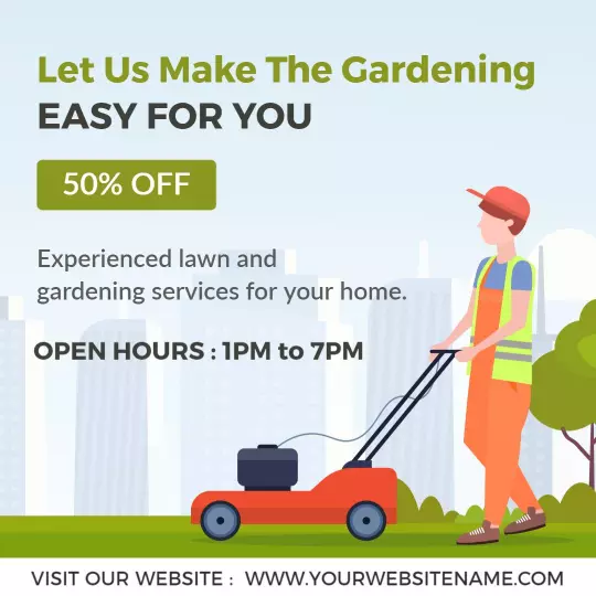 Bright Green Gardening Services with 50% Discount Ad Template