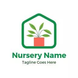 Bright Green House with Potted Plant for Nature Nursery Logo Template