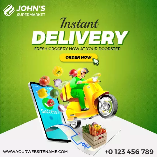 Bright Green Instant Grocery Delivery Service Ad Template