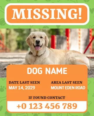 Bright Green Missing Pet Alert Flyer Template