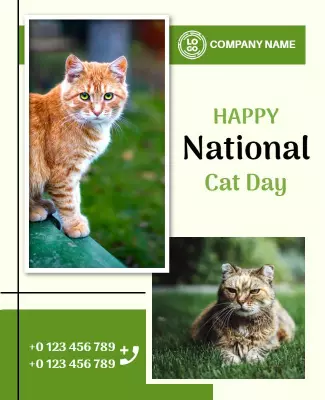 Bright Green National Cat Day Celebration Poster Template