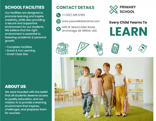 Bright Green Primary School Facilities and Learning Brochure Template