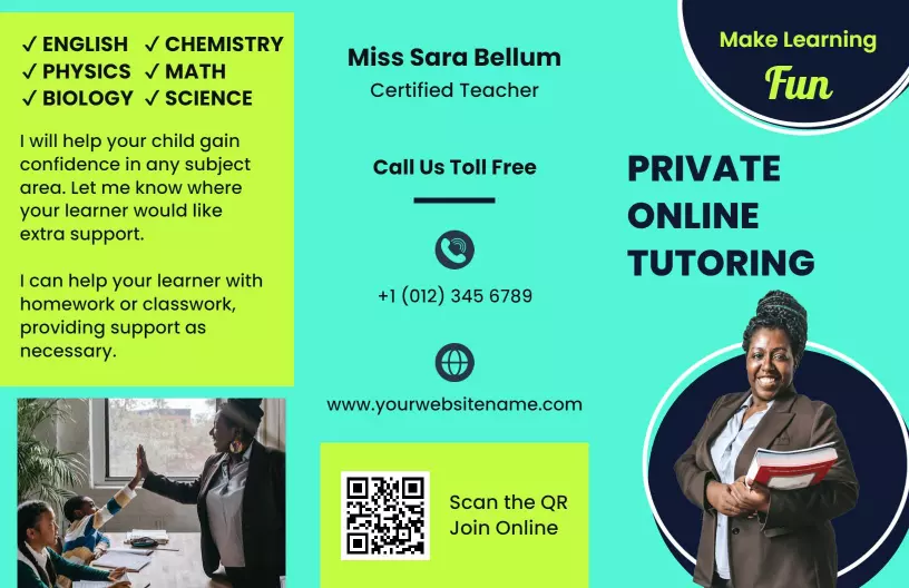 Bright Green Private Online Tutoring Services for Students Brochure Template