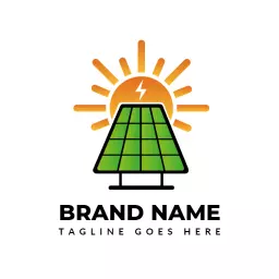 Bright Green Solar Panel with Rising Sun Icon Logo Template