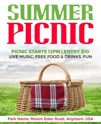 Bright Green Summer Picnic Adventure Poster Template
