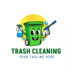 Bright Green Trash Bin and Spray Bottle Cleaning Service Logo Template