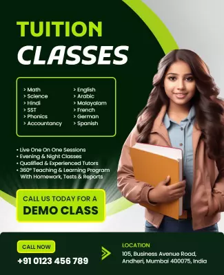 Bright Green Tuition Classes with Experienced Tutors Poster Template