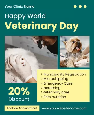 Bright Green Veterinary Day Celebration Discount Poster Template