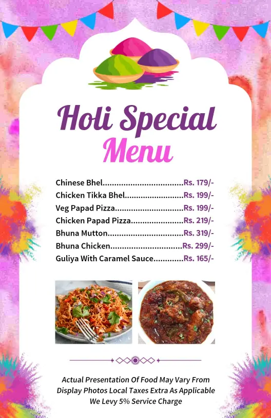Bright Holi Inspired Indian Cuisine Dining Menu Template