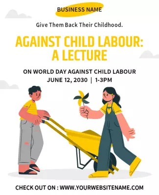 Bright Illustrated Awareness Lecture on Child Labour Poster Template
