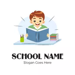 Bright Illustrated Student Engaging with Books School Logo Template