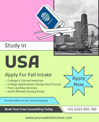 Bright Informative Study Abroad USA Enrollment Poster Template