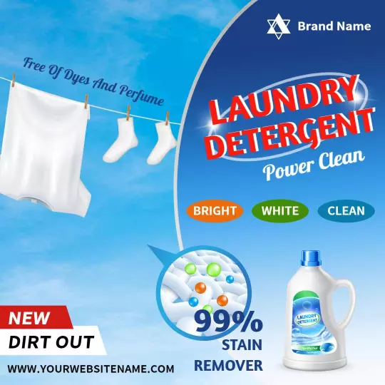 Bright Laundry Detergent with Stain Remover Power Clean Ad Template