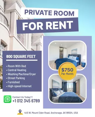 Bright Modern Private Room for Rent Poster Template