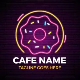 Bright Neon Donut with Colorful Sprinkles Cafe Logo Template
