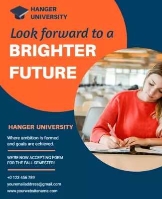 Bright Orange Academic Enrollment Invitation Poster Template