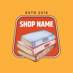 Bright Orange Background with Watercolor Bookshop Logo Template