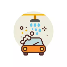 Bright Orange Car Under Water Spray for Car Wash Logo Template