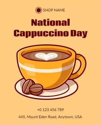 Bright Orange Celebration of National Cappuccino Day Poster Template