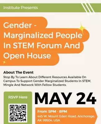 Bright Orange Gender Focused STEM Forum Open House Poster Template