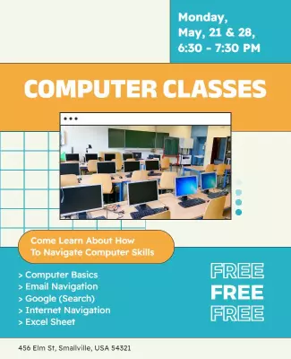 Bright Orange Informative Computer Skills Classes Poster Template