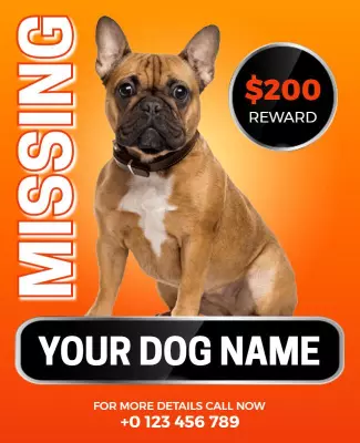 Bright Orange Missing Dog Alert with Reward Poster Template