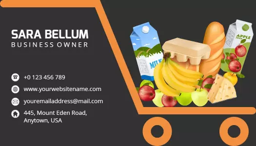 Bright Orange Shopping Cart Supermarket Business Card Template
