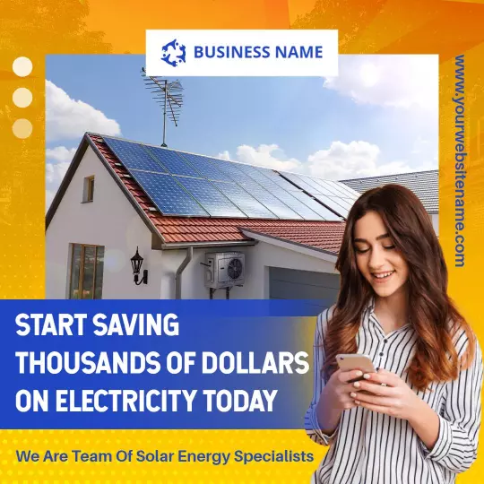 Bright Orange Solar Energy Savings with Expert Team Ad Template