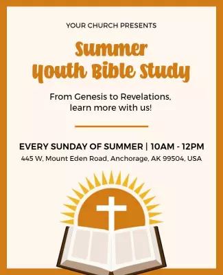 Bright Orange Summer Youth Bible Study Event Poster Template