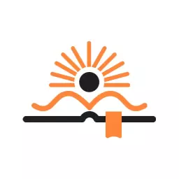 Bright Orange Sunrise Over Open Book Educational School Logo Template