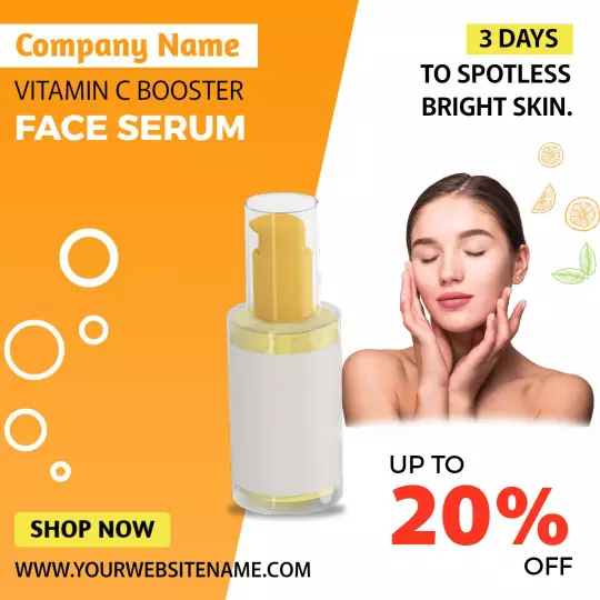 Bright Orange Vitamin C Face Serum for Spotless Skin Ad Template
