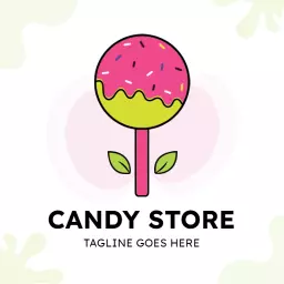 Bright Pink and Green Lollipop Illustrating Candy Store Logo Template
