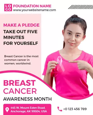 Bright Pink Breast Cancer Awareness Month Information Poster Template
