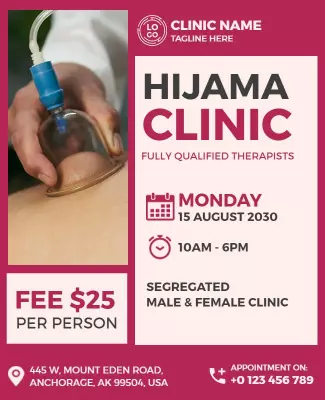 Bright Pink Hijama Clinic Wellness Event Poster Template