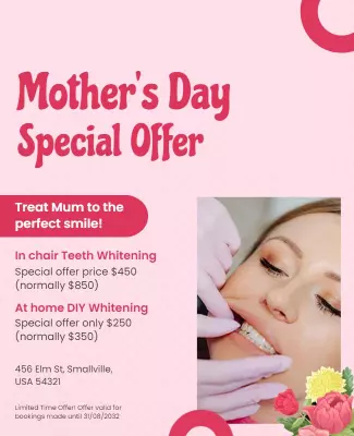 Bright Pink Mother's Day Teeth Whitening Special Offer Poster Template