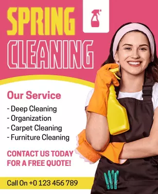 Bright Pink Spring Cleaning Services Promotion Flyer Template