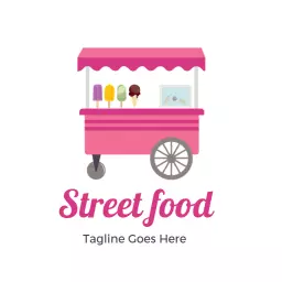 Bright Pink Street Food Cart Serving Delicious Treats Logo Template