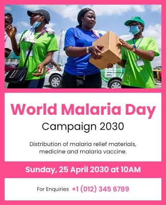 Bright Pink World Malaria Day Awareness Campaign Poster Template