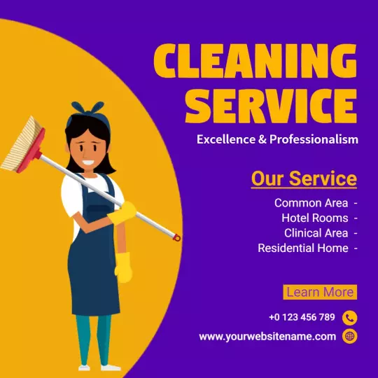 Bright Purple Cleaning Service Excellence and Professionalism Ad Template