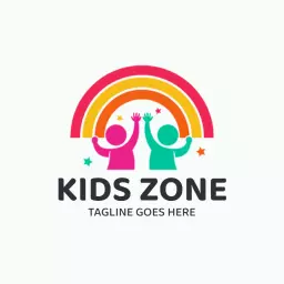 Bright Rainbow and Playful Children Representing Kids Zone Logo Template