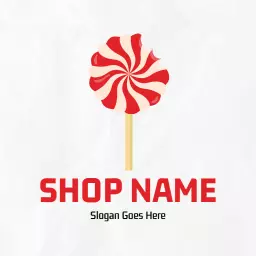 Bright Red and White Lollipop Design for Gummies Logo Template